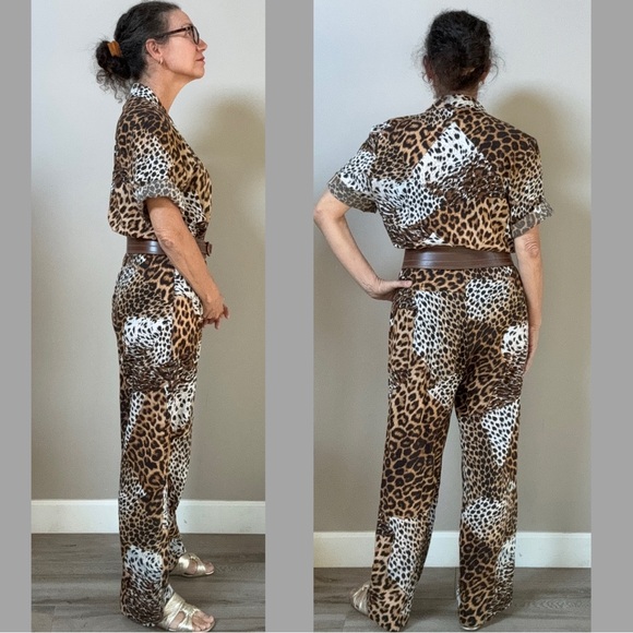Vintage Short Sleeve Animal Print Jumpsuit by Caron of Chicago size Small/Medium - Picture 3 of 13